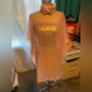 NWOT. Baby pink coverup 🌸with matching headband🌸2x to 3x with Pom Pom trim 🐚